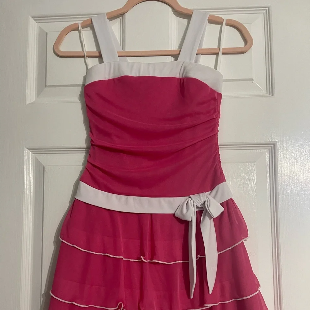 I.N. San Francisco Formal Hot Pink Dress White Straps & Bow Girls Size 10 π - Picture 11 of 16